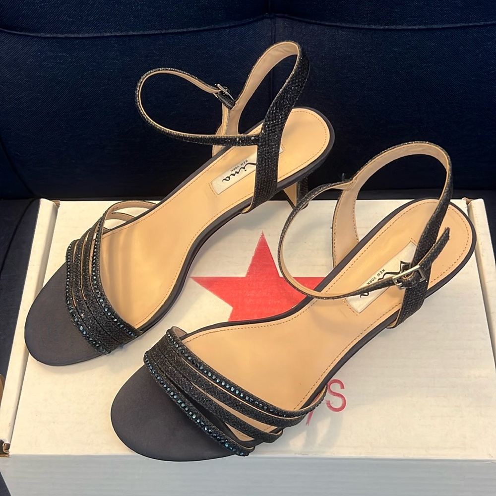 Navy sparkly evening shoes